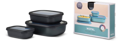 Mepal – Multischüssel-Cirqula-Aufbewahrungsbox-Set – 500 + 1000 + 2000 ml – rechteckig – nordisches Schwarz