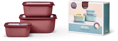 Mepal – Cirqula-Frischhaltedosen-Set mit mehreren Schüsseln – 750 + 1500 + 3000 ml – rechteckig – lebendiges Mauve