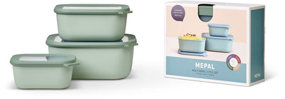 Mepal – Multi-Bowl-Cirqula-Frischhaltedosen-Set – 750 + 1500 + 3000 ml – rechteckig – nordischer Salbei