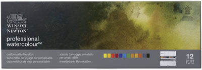 Winsor Newton 0193548 Professionelles Aquarell-Set – 12 halbe Näpfchen im anpassbaren Reisewagen, hochwertige Aquarellfarbe