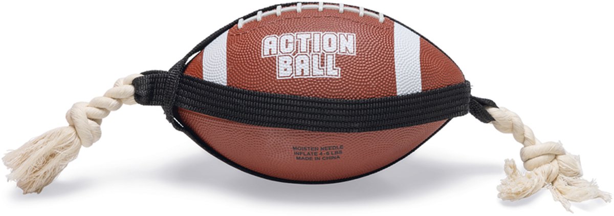 Beeztees Action-Rugbyball mit Seil – Hundespielzeug – Gummi – braun – 21,5 x 21,5 x 15 cm