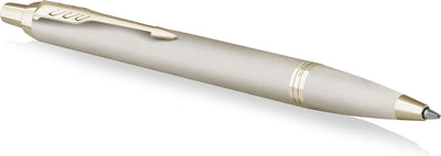 Parker im monochromen Kugelschreiber | blaue Tinte | champagnerfarbenes Finish und Details | mittlerer Punkt | mit Geschenkbox