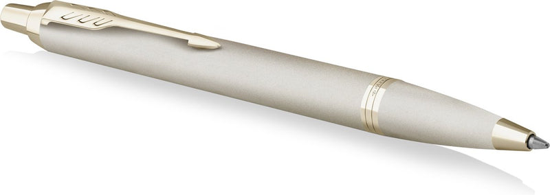 Parker im monochromen Kugelschreiber | blaue Tinte | champagnerfarbenes Finish und Details | mittlerer Punkt | mit Geschenkbox