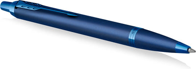 Parker im monochromen Kugelschreiber | blaue Tinte | blaue Oberfläche und Details | mittlerer Punkt | Geschenkbox
