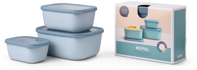 Mepal – Multischüssel-Cirqula-Aufbewahrungsbox-Set – 750 + 1500 + 3000 ml – rechteckig – nordisches Blau