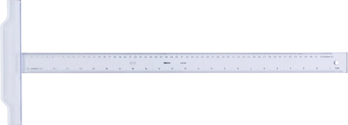 Aristo Zeichenhaken – Länge 60 cm – mm cm Zoll-Skala – kristallklares Plexiglas – mit rutschfesten Noppen – AR-23176