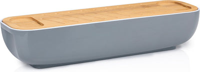 Alpina Brotkasten – mit Bambusdeckel, Schneidebrett – Griffe – 40 x 12,2 x 8,5 cm – Grau