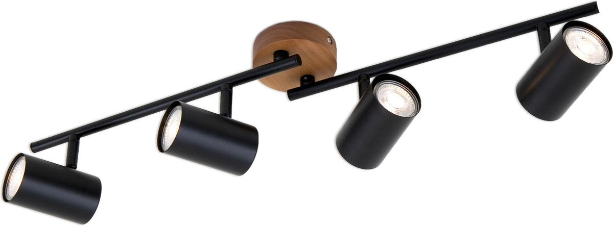 Briloner Leuchten Holzstil - Deckenleuchte - Strahler drehbar - 4-flammig - GU10 - Material: Holz und Metall - Farbe: Schwarz