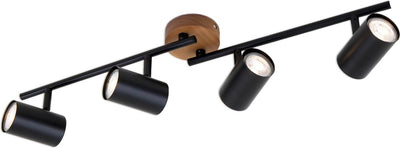 Briloner Leuchten Holzstil - Deckenleuchte - Strahler drehbar - 4-flammig - GU10 - Material: Holz und Metall - Farbe: Schwarz