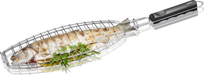 Gefu BBQ-Fischhalter – Fischgrill aus Edelstahl zum Grillen – mit Holzgriff