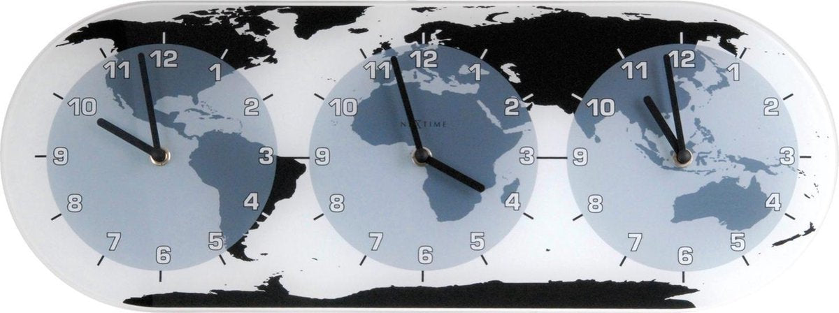 Nexttime mondial – Wanduhr – 50 × 18,6 × 3,6 cm – Glas – Weiß