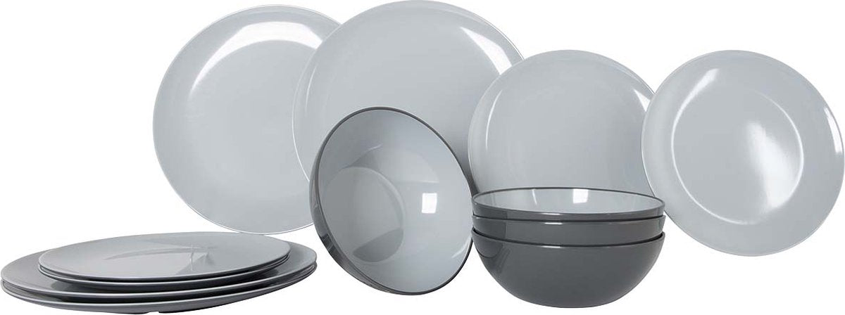 Gimex - Vivid Line - Geschirr - Grau - 12 Stück