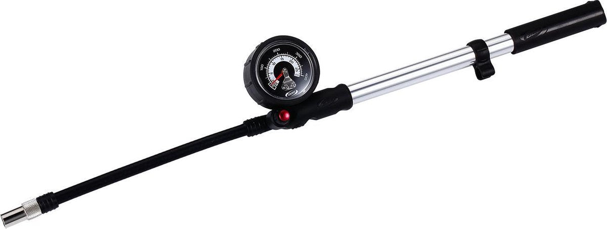 BBB Cycling Airshock Vorderradgabelpumpe – Mini-Fahrradpumpe mit Manometer, Stoßdämpfern und Vordergabeln – 28 bar – Schwarz Silber – BMP-29
