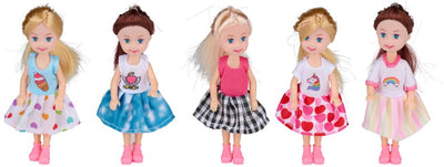 Eddy Toys Mini-Modepuppen 5-teilig – Spielzeugpuppen 12 cm für Kinder – Modepuppen mit bunten Outfits – inklusive Fensterbox – Puppen fürs Puppenhaus – ab 3 Jahren