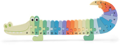 Woet ® Holz-Alphabet-Puzzle Krokodil – ABC lernen von A bis Z – Formpuzzle Krokodil – Alphabet lernen – pädagogisches Buchstabenspielzeug – Kleinkindspielzeug – ab 3 Jahren