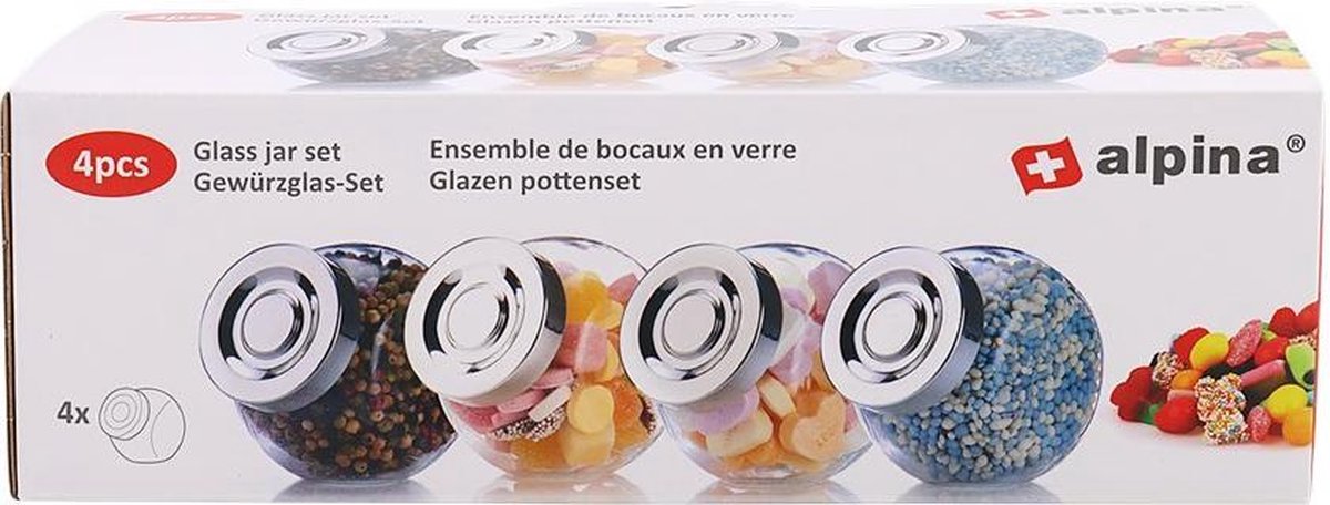 Alpen | Vorratsgläser aus Glas mit Deckel | Set aus 4 glasierten Töpfen mit Deckel | Gewürzdosen | Bonbongläser |
