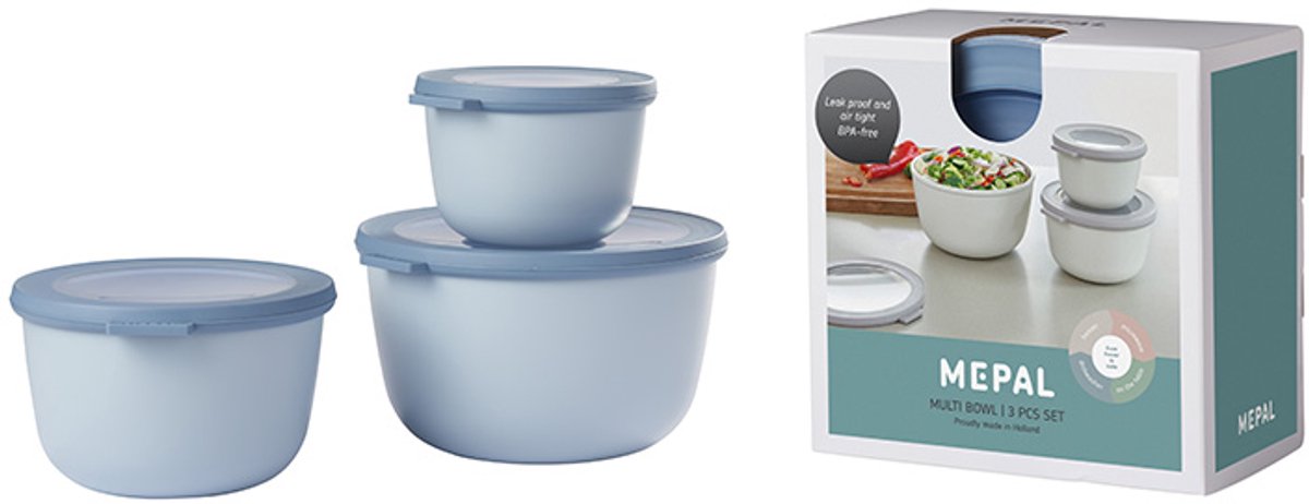 Mepal - Multi Bowl Cirqula Frischhaltedosen-Set - 500 + 1000 + 2000 ml - rund - Nordic Blue