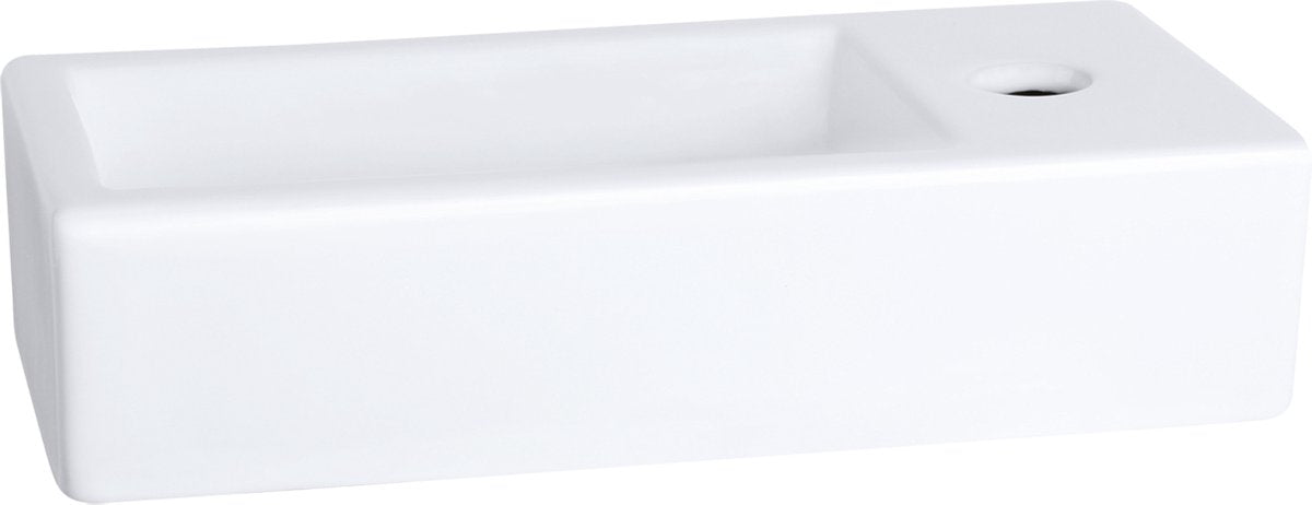 Differnz Ravo-Brunnen – 38,5 x 18,5 x 9,5 cm – 1 Hahnloch rechts – Keramik weiß