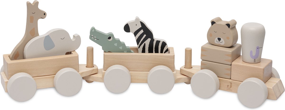 Jollein – Spielzeugeisenbahn aus Holz – Dschungel-Jambo – Dschungeltiere – Spielzeugfahrzeug aus Holz – 100 % fsc