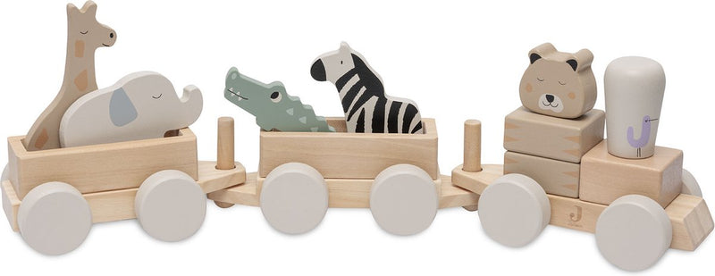 Jollein – Spielzeugeisenbahn aus Holz – Dschungel-Jambo – Dschungeltiere – Spielzeugfahrzeug aus Holz – 100 % fsc