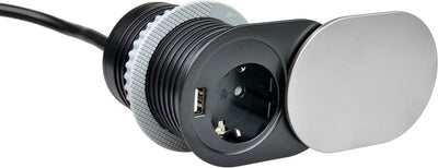 D-Licht-Design-Leuchten-Slidebox – Steckdosenleiste – Verteilerkasten mit 1 Steckdose – Verteilerstecker mit USB A – Einbau-Steckdosenleiste mit 1,9 Meter Kabel – Silber