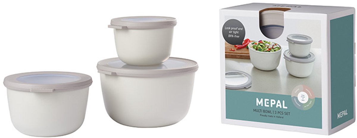 Mepal - Multi Bowl Cirqula Frischhaltedosen-Set - 500 + 1000 + 2000 ml - rund - Nordic White