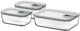 Mepal Glas-Lebensmittelbehälter-Set Easyclip – 2x 700 + 1500 ml – Glas-Lebensmittelbehälter mit Schiebeverschluss – mikrowellengeeignet. (Dampf-)Ofen. Kühl- und Gefrierschrank – nordischer Salbei