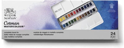 Winsor Newton 0390645 Cotman Aquarellfarben-Set – Skizzenbox aus Metall – 24 halbe Näpfchen