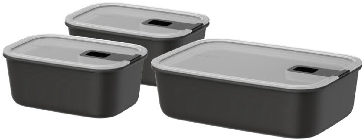 Mepal Frischhaltedosen-Set Easyclip – 2x 700 + 1500 ml – Frischhaltedosen mit Schiebeverschluss – mikrowellengeeignet. Dampfofen. Kühl- und Gefrierschrank – Nordic Black