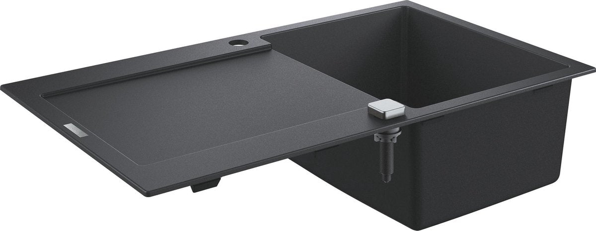 Grohe k500 Verbundspüle mit Abtropffläche – 86 cm – eingebaut – mit Überlauf und automatischem Abfluss – Granitschwarz