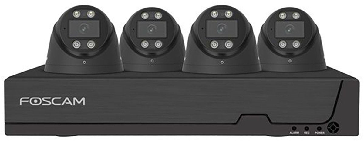 Foscam fn9108e-t4-2t Kit Sicherheitskamera-Set – 4 Kameras – PoE – 2 TB Speicher – Nachtsicht 20 m – 5 MP – Schwarz