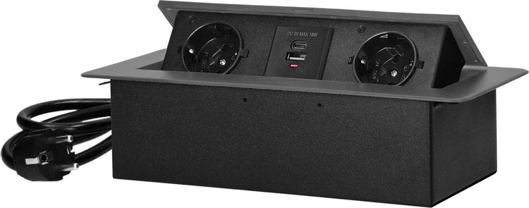 Orno Pop-up-Steckdosenleiste für den Schreibtisch – Steckdosenleiste mit 2 Steckdosen – USB A C – integrierter Verteilerstecker mit 1,5 Meter Kabel – Anthrazit