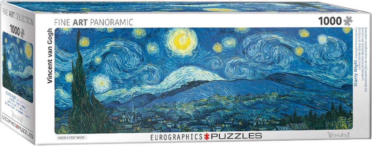 Eurographics – Die Sternennacht (erweitert im Vergleich zum Original) – Vincent Van Gogh – 1000 Teile 96×32 cm (B×H) – Kunst-Panorama-Puzzle