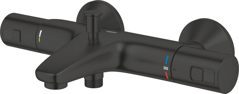 Grohe Precision Start Thermostat-Badewannenarmatur – 15 cm – wassersparend – mit Umsteller – inklusive Kupplungen – mattschwarz