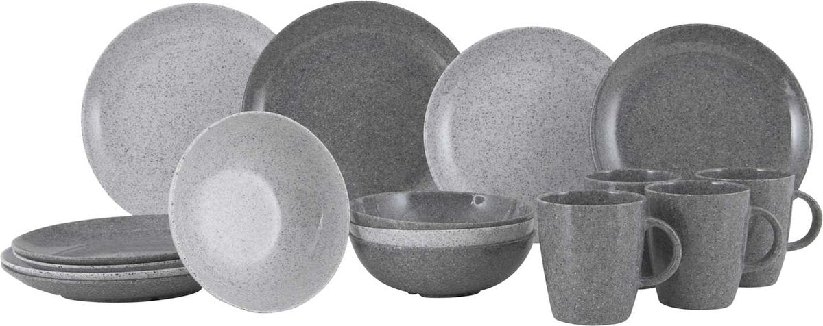 Gimex Solid Line Geschirr - Granit - Grau - 16-teilig