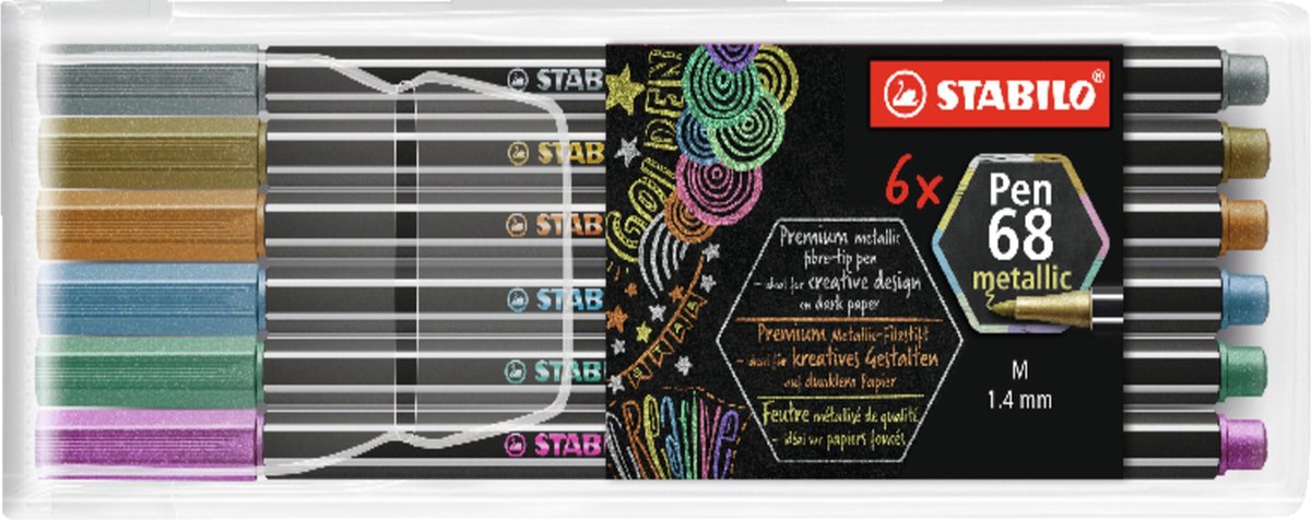 Stabilo Pen 68 Metallic – Premium-Metallic-Filzstift – Etui mit 6 Farben