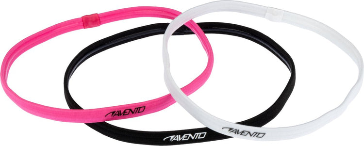 Avento Sport-Haarband elastisch – 3 Stück – rosa schwarz weiß – rutschfest