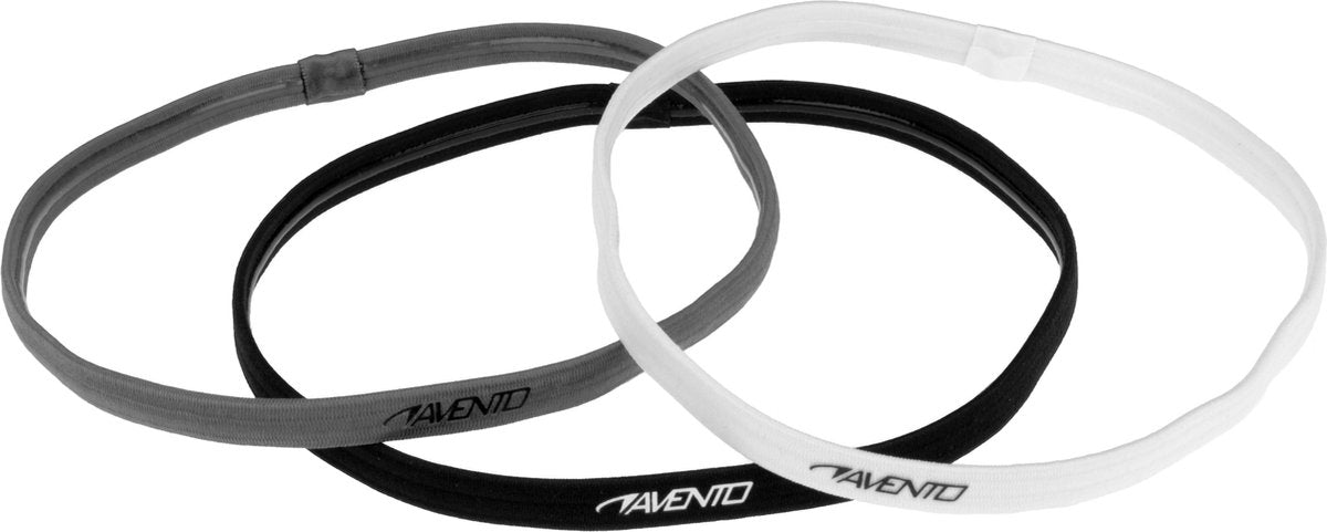 Avento Sport-Haarband elastisch – 3 Stück – schwarz grau weiß – rutschfest