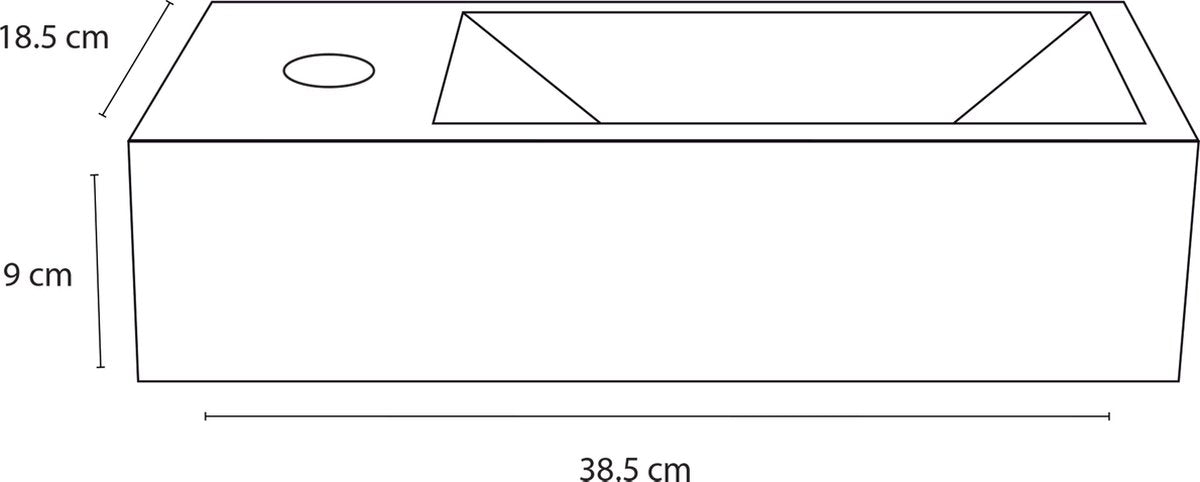 Differnz Ravo-Brunnen – 38,5 x 18,5 x 9,5 cm – 1 Hahnloch links – Keramik weiß