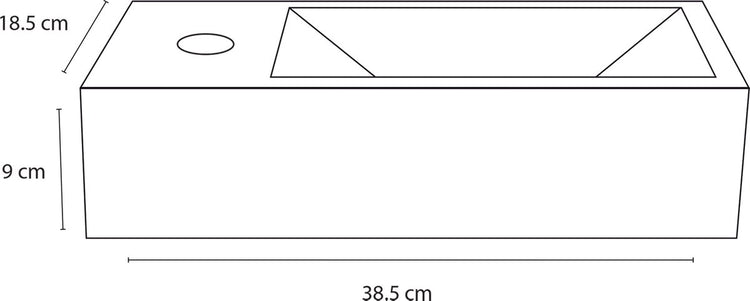 Differnz Ravo-Brunnen – 38,5 x 18,5 x 9,5 cm – 1 Hahnloch links – Keramik weiß