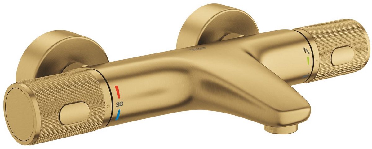 Grohe Precision Feel Bad-Thermostathahn – 150 mm – Cooltouch – Turbostat – Progrip – gebürstet Cool Sunrise