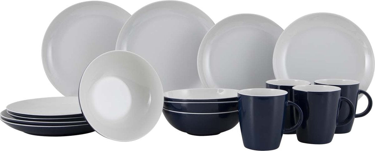 Gimex Solid Line Geschirr - Blau Weiß - 16 Stück