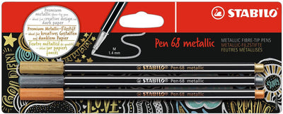 Stabilo Pen 68 Metallic-Filzstifte Silber Gold Kupfer - 3 Stk.