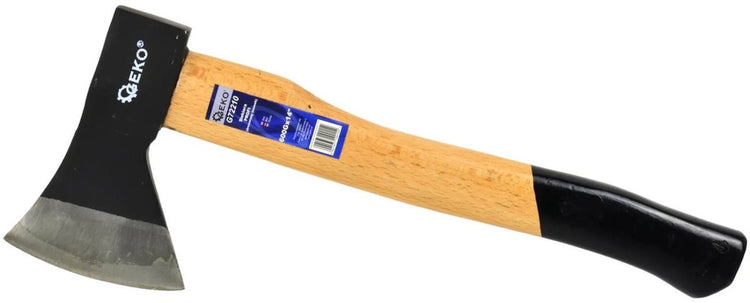 Geko-Axt mit Holzgriff – rutschfester Griff – gehärteter Kohlenstoffstahl – 600 g