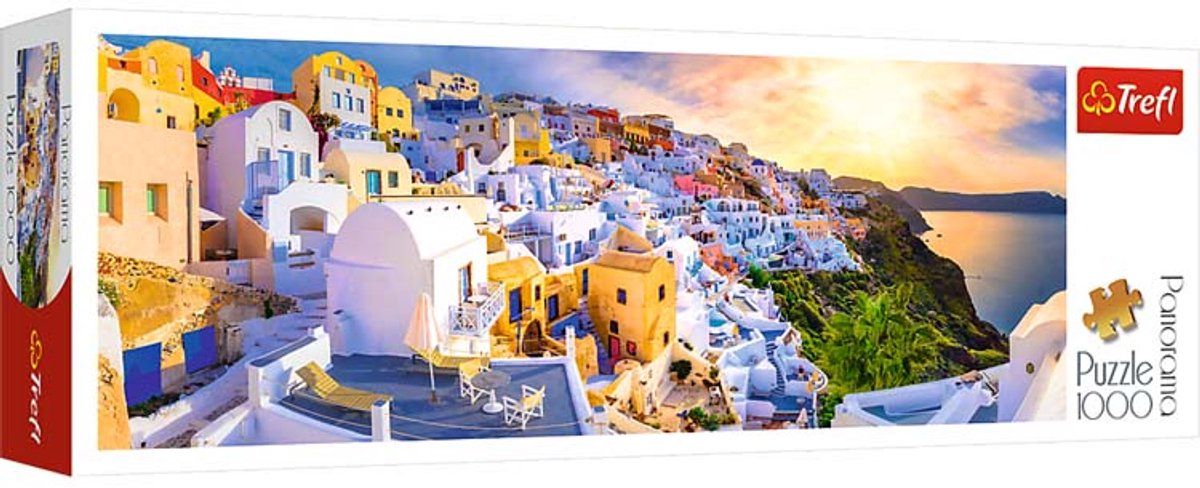Trefl Puzzle - Sonnenuntergang Santorini Griechenland 1000 Teile Panorama.