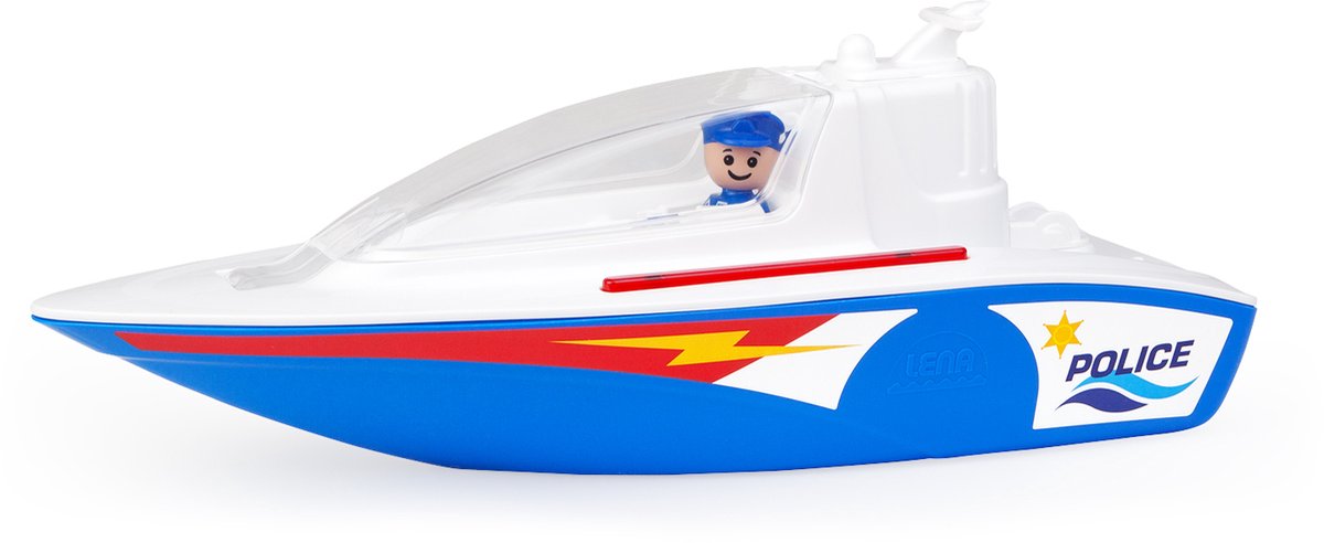 Lena Polizeiboot Spielzeugboot mit Spielfigur - 36 cm - Blau.