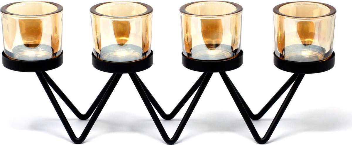 Joy of Balance Votivkerzenhalter aus Eisen – 4 Kerzen – Kerzenhalter – 34,5 x 8 x 13,5 cm