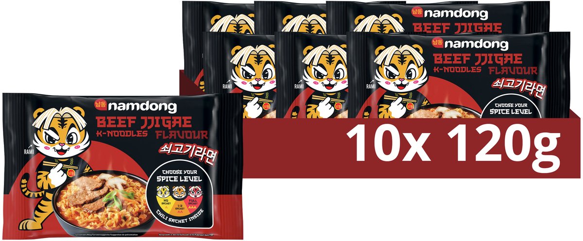 Namdong Snack – Beef Jjigae – Instantnudeln mit Rindfleischgeschmack im koreanischen Stil – 10 x 120 g