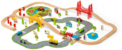 Bigjigs Wooden Road und BAUS -SET -Landschaft, 80dlg.