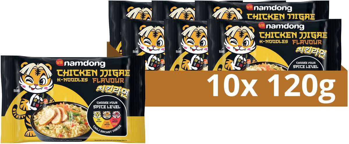 Namdong-Snack – Chicken Jjigae – Instantnudeln mit Hühnergeschmack im koreanischen Stil – 10 x 120 g